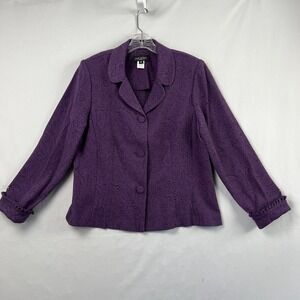 Miss Dorby Jacket size 14 Blazer Button Up Jacquard Purple Ruffle Victorian